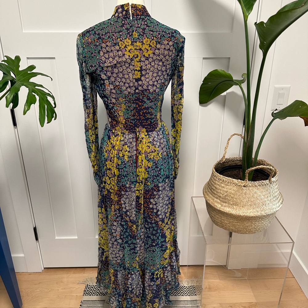 Beautiful Vintage Floral Sheer Long Sleeve Maxi Dress - Picture 3 of 6